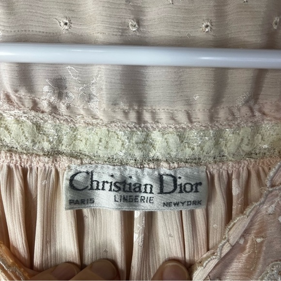 Vintage Christian Dior Nightgown Maxi Large Pink Lace Rose Bow Detail Lingerie - Picture 11 of 16